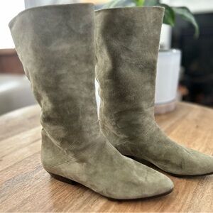 Barneys New York Olive Green Suede Boots